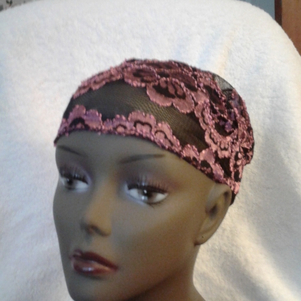 Pink and black lacy headband